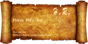 Hans Réka névjegykártya
